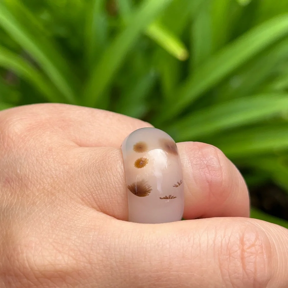 Size 6‎ Unique chunky Dendritic Agate Band Ring 0086